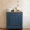 buffet parisien bleu bois, 1 porte, 1 étagère, buffet vintage, buffet rétro