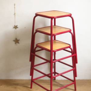 Tabouret école bois et metal