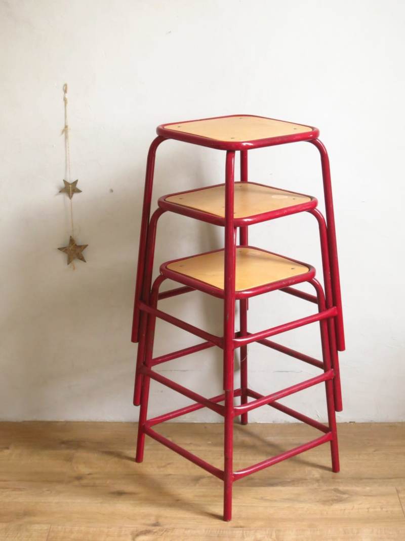 Tabouret école bois et metal