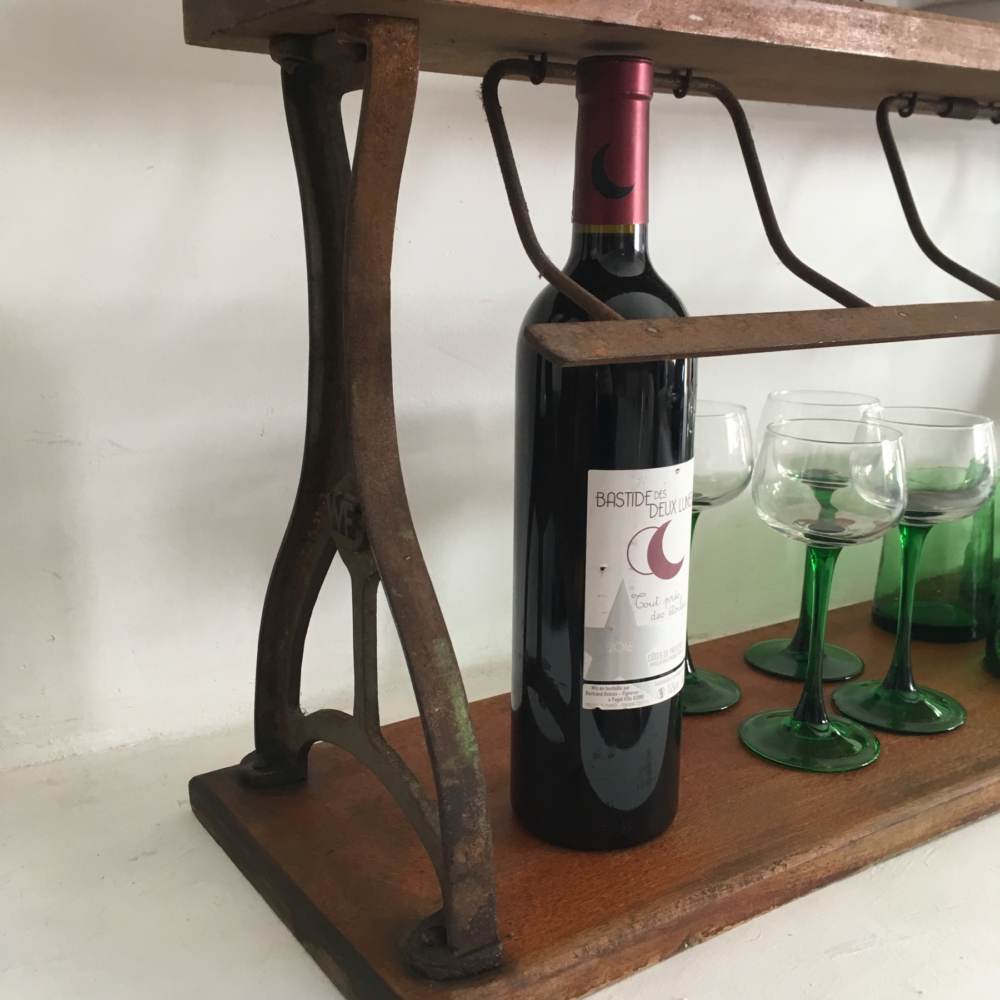 ETAGERE DEVIDOIR MURALE DE PAPIERS CUMINAIRE EN PIN VINTAGE